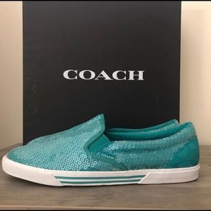 Coach sequin teal sneakers, woman’s size 7
